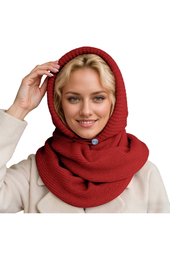 Womens Hats Stylish Knit Hat with Integrated Scarf Winter Warm Earflap Cap for Casual and Daily Wear Womens Winter Hat Red One Size