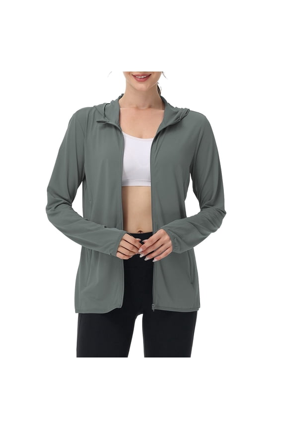 Womens Jacket Summer Lightweight Protective Long Sleeve Outdoor Jacket Sun Shielding UPF Windproof Thin Layer Coats for Women Green XXL