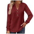 thumbnail image 1 of HJYCHN Womens Long Sleeve Tops Large Loose Solid V Neck Casual Button Front Top T Shirt for a Relaxed Style Womens T-Shirts Red XL, 1 of 5