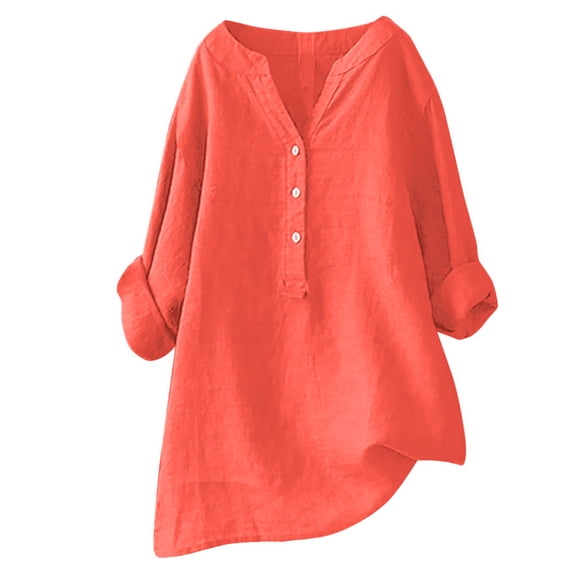 HJYCHN Womens Long Sleeve Tops Solid Color Loose Plus Size Long Texture Dress Shirt with a Comfortable Fit Blouses for Women Dressy Casual Orange XXXXL
