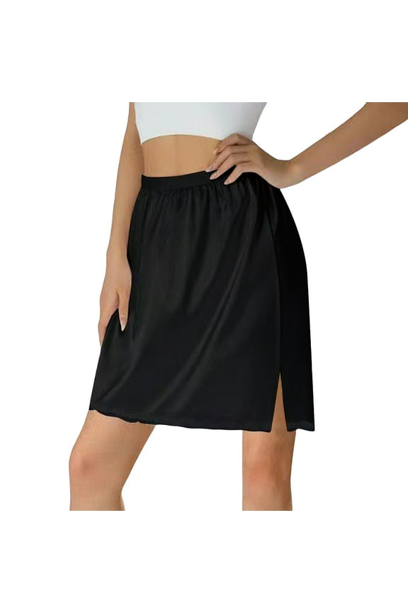 Womens Skirts Half Slip Under Dress with Lace Hem Elastic Waist Petticoat Underskirt Knee Length Extender for Dresses Midi Skirt Black S