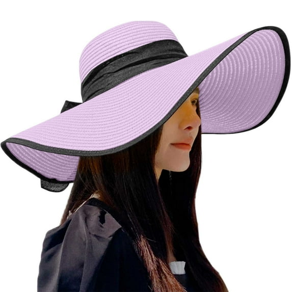 HJYCHN Womens Summer Beach Sun Hat with Wide Brim Foldable Floppy Straw Design for Sun Purple One Size