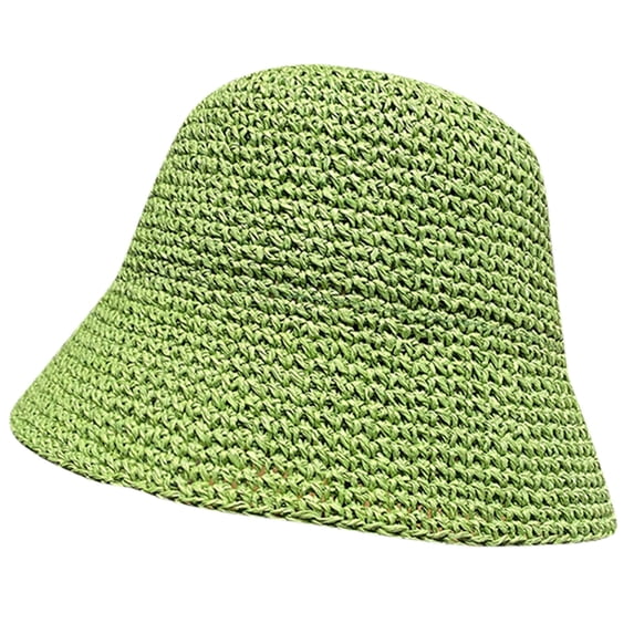 HJYCHN Womens Sun Hat Handmade Straw Bucket Summer Wide Brim Travel Packable Beach Cap With UPF 50+ Green One Size