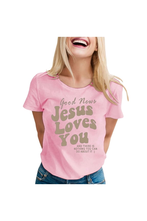 Womens Tops Casual Printed Round Neck Short Sleeve T Shirt Top with Letter Graphics for Everyday Style Womens T Shirts Pink XXL