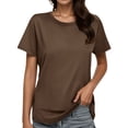 thumbnail image 1 of HJYCHN Womens Tops Fashion Round Neck Plus Size Short Sleeved Solid Color T Shirt Top for Casual Comfortable Wear T-Shirts for Women Brown L, 1 of 3