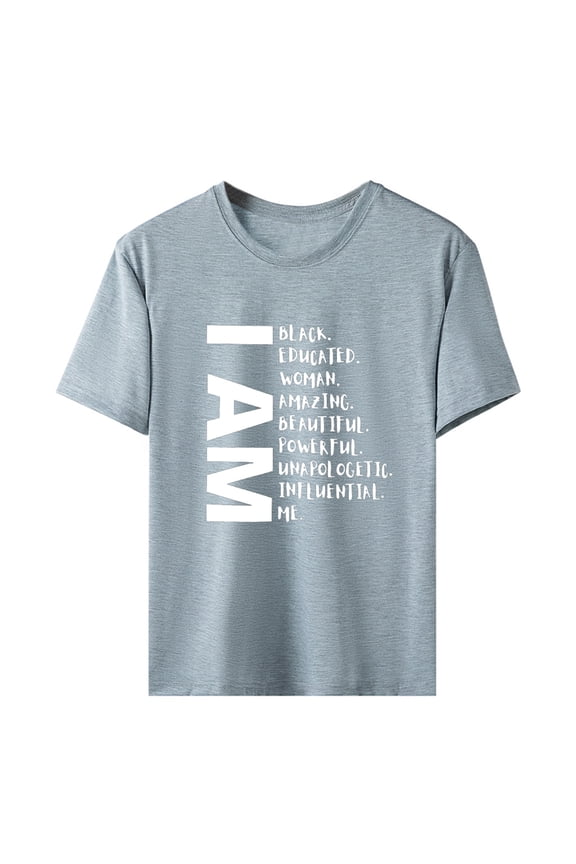 Womens Tops I am Black Educated Letter Print Top T-shirts Black Month Tee Casual Fashion Shirt Womens T Shirts Light Grey M