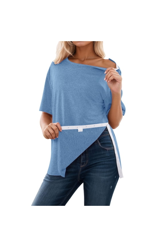 Womens Tops Top Pure Color Full Button Front for All Seasons Comfortable Stretchy Soft for Post-Op Care Womens Shirts Blue XS