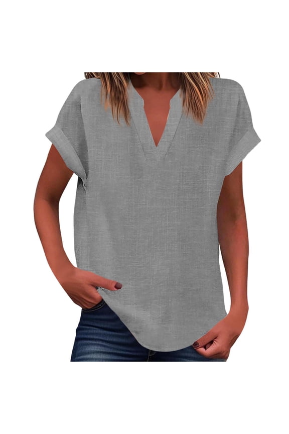 Womens Tops Women Summer Tank Loose Fit Pleated V Neck Sleeveless Top Curved Flowy Womens Short Sleeve Shirts Grey S