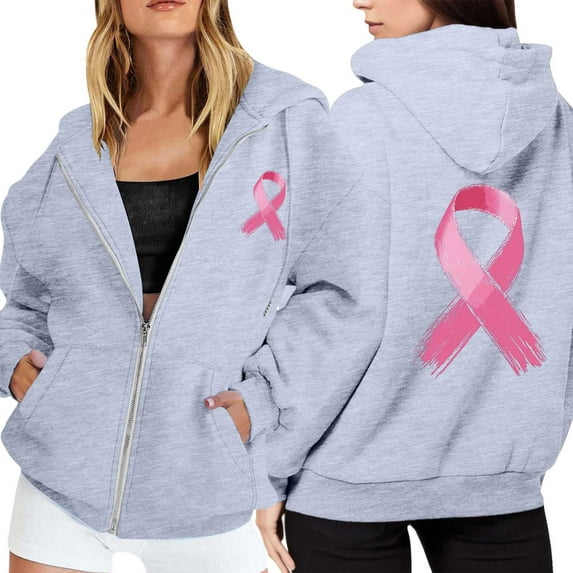 HJYCHN Womens Zip Up Hoodie Pullover Long Sleeve Pocket Drawstring Casual Sweatshirt for Everyday Wear Grey L