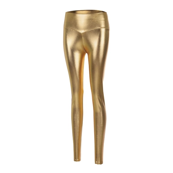 HJYCHN Yoga Pants Women Bright Stretch V-Waist Leggings Trousers Full Length Pants for Fitness and Casual Wear Womens Pants Gold M