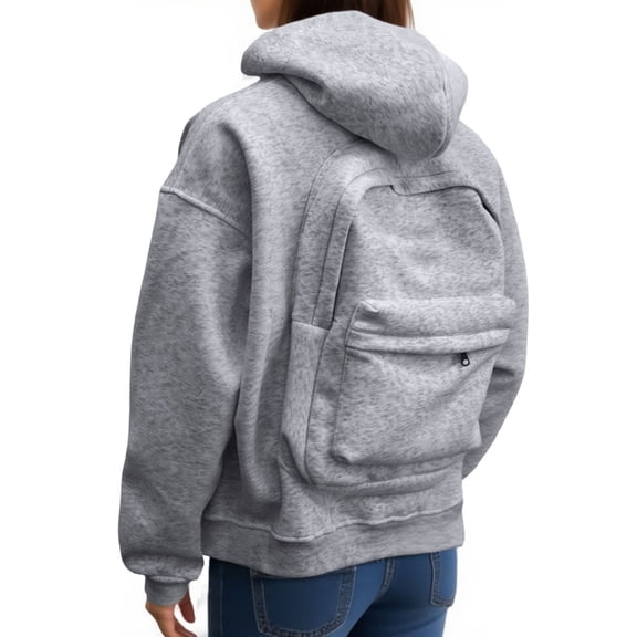 HJYCHN Zip Up Hoodie with Backpack Design Front Pocket Lightweight Pullover Jacket for Outdoor Activities Casual Loose Fit Grey XXL