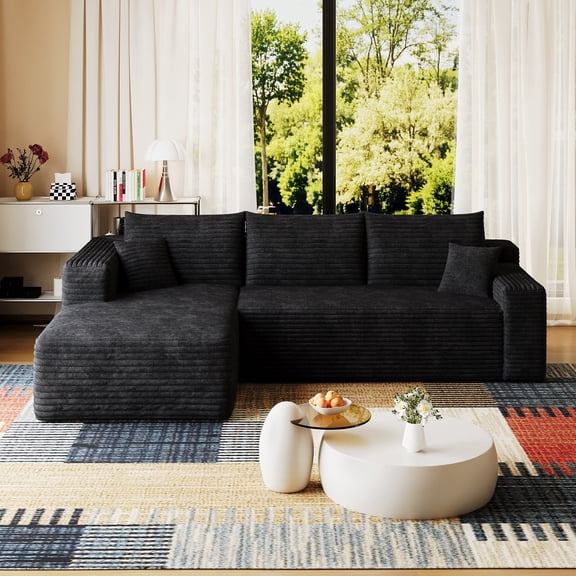HJYT-H&K 95" Boneless Couches for Living Room, L Shaped Comfy Cloud Modular Sectional, Memory Foam Deep Seat Boneless Couch, Left Facing, Black