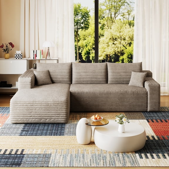 HJYT-H&K 95" Boneless Couches for Living Room, L Shaped Comfy Cloud Modular Sectional, Memory Foam Deep Seat Boneless Couch, Left Facing, Brown