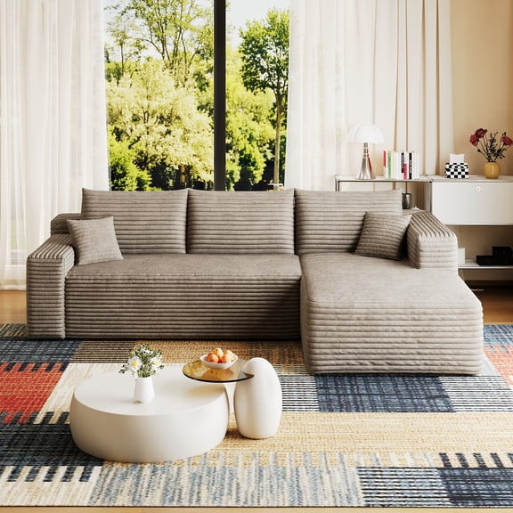 HJYT-H&K 95" Boneless Couches for Living Room, L Shaped Comfy Cloud Modular Sectional, Memory Foam Deep Seat Boneless Couch, Right Facing, Brown