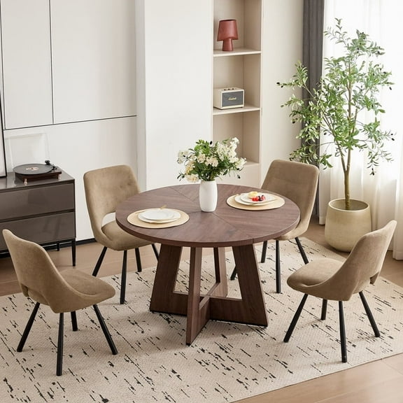 HJhomeheart 5 Piece 47" Round Dining Table Chairs Set for 4, Farmhouse Kitchen Table & 4 Mid Century Dinning Chairs for Home Dining Living Room