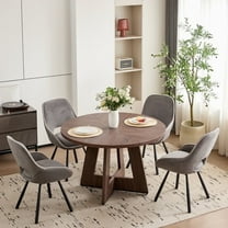 HJhomeheart 5 Piece 47" Round Dining Table Chairs Set for 4, Farmhouse Kitchen Table & 4 Mid Century Swivel Dinning Chairs for Home Dining Living Room