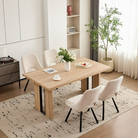 HJhomeheart 5 Piece 63" Rectangle Wood Dining Table Chairs Set for 4, Large Modern Farmhouse Kitchen Table with 4 Upholstered Chair for Kitchen Dining Living Room