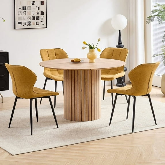 HJhomeheart 5 Piece Dining Table and Chairs, Mid-Century Modern Wooden Table, Upholstered Kitchen Chairs, Dining Table Set for 4 for Apartment Kitchen Living Room