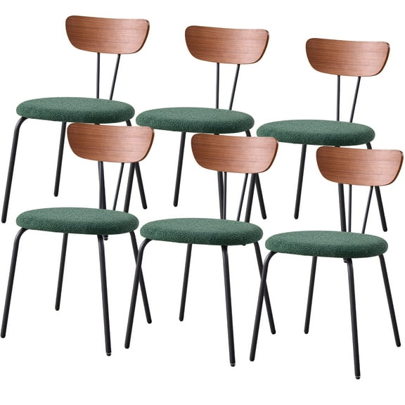 HJhomeheart Dining Chair Set of 6 Stackable, Modern Mid-Century Kitchen Chair Set, Solid Wood Back, Space Saving Small Chairs for Apartment Living Room, Green