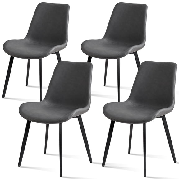 HJhomeheart PU Synthetic Leather Dining Chairs Set of 4, Modern Upholstered Kitchen Chair with Contoured Backrest for Apartment, Bedroom, Living Room