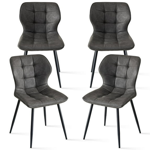 HJhomeheart Dining Chairs Set of 4, Modern Synthetic Leather Upholstered Kitchen Chairs with Ergonomic Seat Metal Legs for Dining Living Room