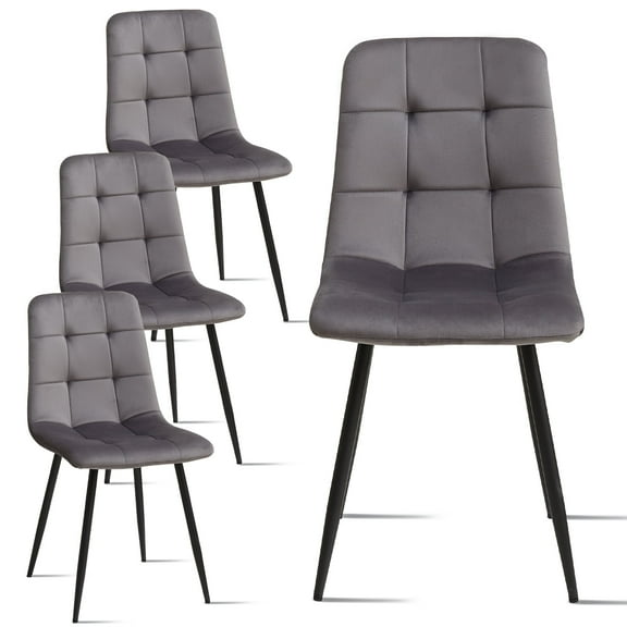 HJhomeheart Dining Room Chairs Set of 4, Velvet Upholstered Living Room Chairs, Gray, with Adjustable Pads, Modern Kitchen Chairs