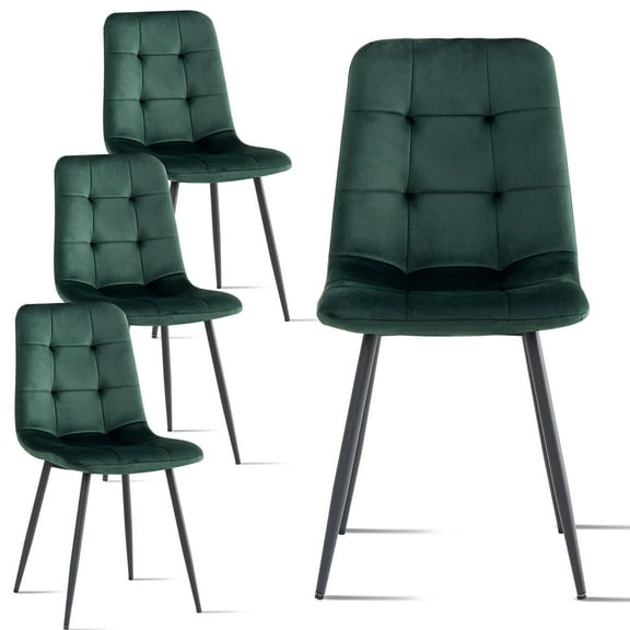 HJhomeheart Dining Room Chairs Set of 4, Velvet Upholstered Living Room Chairs, Green, with Adjustable Pads, Modern Kitchen Chairs