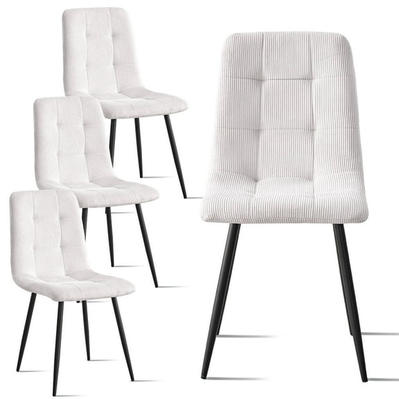 HJhomeheart Dining Room Chairs Set of 4, Velvet Upholstered Living Room Chairs, White, with Adjustable Pads, Modern Kitchen Chairs