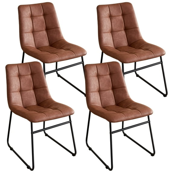 HJhomeheart Faux Leather Dining Chairs Set of 4,|Well-Pair U-shaped Legs|Modern Upholstered Kitchen Living Room Chairs, Brown