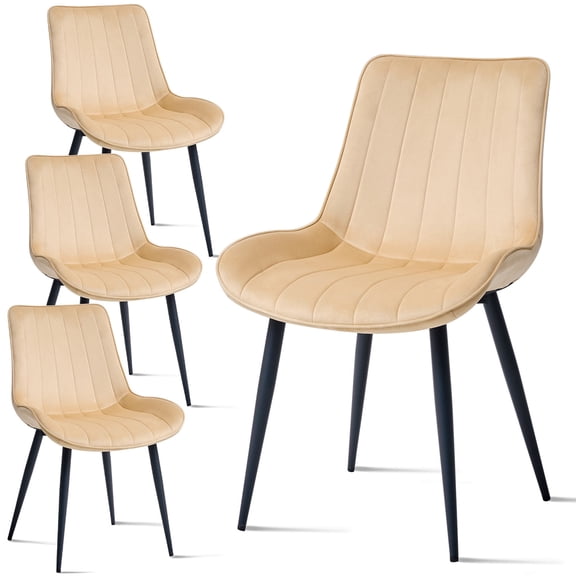 HJhomeheart Modern Velvet Dining Chairs Set of 4, Upholstered Kitchen Side Chairs Cat Scratch-Resistant, with Thick Cushions & Metal Legs, Orange