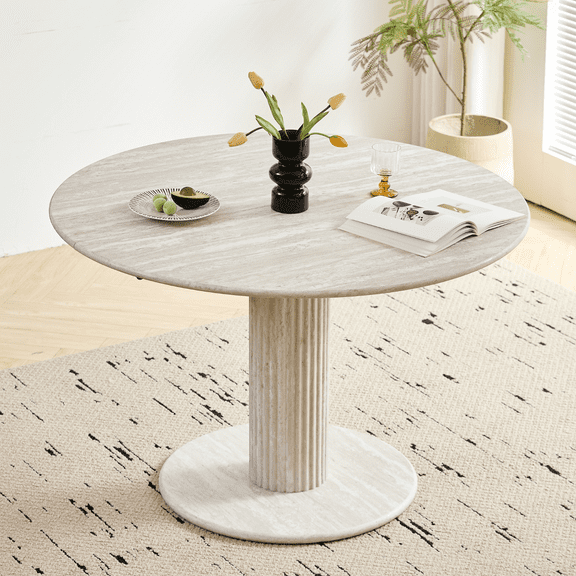 HJhomeheart Small Dining Table Modern Elegant Kitchen Table 47.2 Inch, Round Dining Table for 4, Circle Dining Tables with Wooden Decoration Base for Home Kitchen Living Room Space Saving