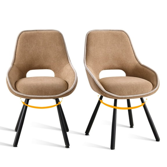 HJhomeheart Swivel Dining Chairs for Living Room, Set of 2, Modern Upholstered Fabric Kitchen Chairs, with Thick-Cushion & Metal Legs for Home, Brown