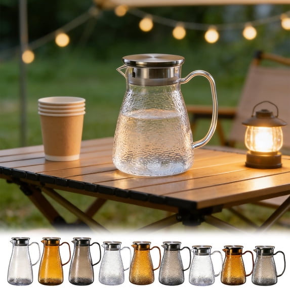 HJuyYuah 1 qt Hammered Texture Cold Water Pitcher with Handle, PC Plastic with Lid, Clear Juice Tea Kettle