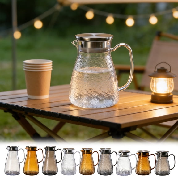 HJuyYuah 1 qt Hammered Texture Cold Water Pitcher with Handle, PC Plastic with Lid, Clear Juice Tea Kettle