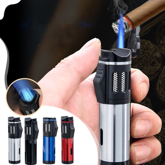 HJuyYuah 3 Jet Flame Windproof Torch Lighter, Refillable Butane Cigar Lighter for Camping Hiking, Adjustable Flame for BBQ Soldering
