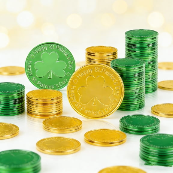 HJuyYuah 50 PCS St. Patrick's Day Shamrock Keepsake, Plastic Green and Gold Party Supplies, Saint Patrick's Day Decorations and Favors