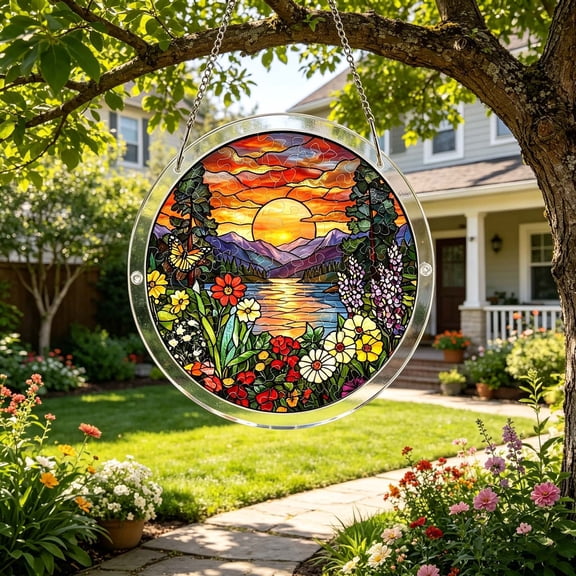 HJuyYuah Acrylic Puzzle Window Sunshade, 2D Stained Glass Hanging with UV Block, Colorful Window Ornament, Modern Home Office Decor with Mounting Hardware