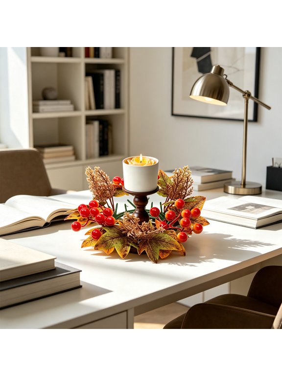 Artificial Maple Pinecone Wreath, Fall Harvest Candle Ring Decor, 20-30cm Thanksgiving Centerpiece