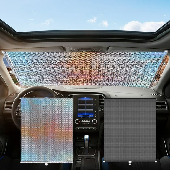 HJuyYuah Automatic Retractable Car Sunshade, Rolling Shutter Sun Protection for Front/Rear Windshield, Suction Cup Mount, PVC/Gauze Black Dot