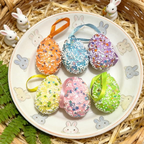 HJuyYuah Easter Egg Dangling Trinkets, Vibrant Dyed Material, Spring Fresh Style, Easter Tree Decorations & Wreath Garland Holiday Props, 6 Pack