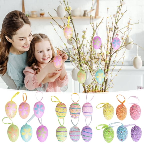 HJuyYuah Easter Egg Hanging Trinket Pack, Colorful Painted Material, Spring Fresh Style, Easter Tree Decorations & Wreath Garland Holiday Arrangement, 6-Pack
