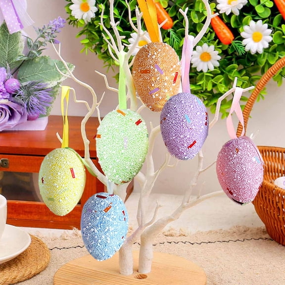 HJuyYuah Foam Easter Egg Hanging Decor Pieces, Shiny Edge Detail, Textured Craft Style, Easter Tree Decorations & Holiday Hanging Props Arrangement