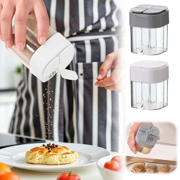 HJuyYuah Four In One Transparent Seasoning Box, Flip Top Spice Jars for Outdoor Barbecue, Portable Condiment Container 2.6x2.6x3.3 Inch