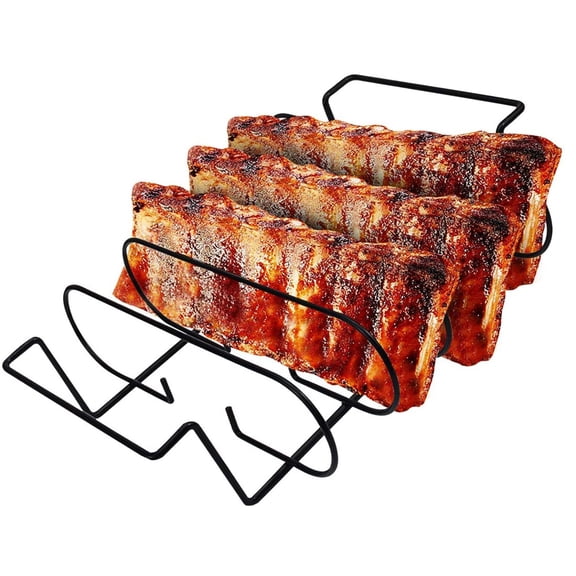 HJuyYuah Non Stick BBQ Roasting Rib Rack, Multifunction Steel Grill for Whole Chicken, Heavy Duty Meat Roasting Stand