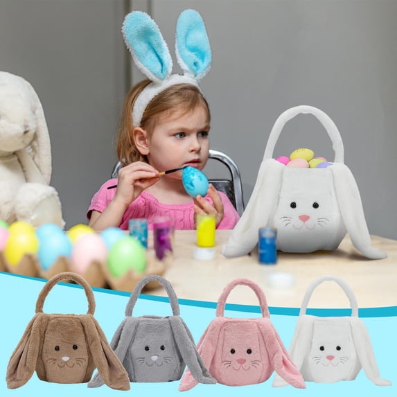 HJuyYuah Personalized Bunny Easter Handle Basket, Plush Material, Customizable Design, Easter Gift Storage for Festive Gatherings