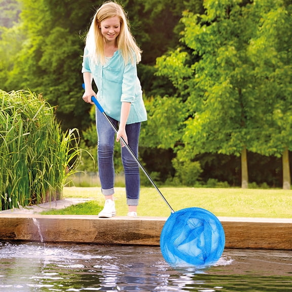 HJuyYuah Pool Skimming Net with Telescopic Rod, Fine Mesh Leaf Cleaner for Pond Bathtub, Lightweight Cleaning Tool for Pool Debris