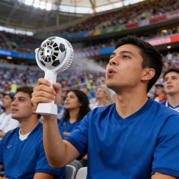 HJuyYuah Soccer Shaped Handheld Fan, Rechargeable Mini USB Portable, Quiet with Lanyard for Game Day Travel