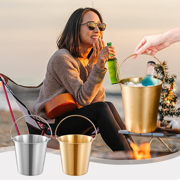 HJuyYuah Stainless Steel Ice Bucket, Creative Champagne Beer Bucket for Restaurant, 0.2 Gallon Food Container for French Fries Snack