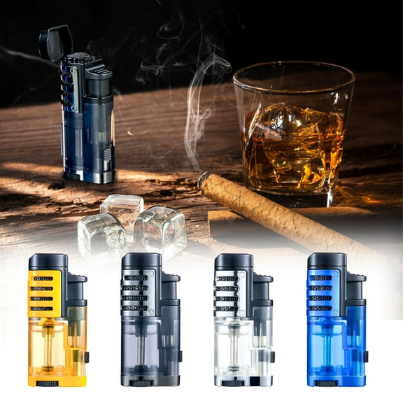 HJuyYuah Triple Jet Windproof Torch Lighter, Refillable Butane Cigar Igniter for Outdoor, 2372°F Adjustable Flame for BBQ Welding