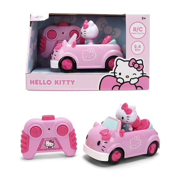 Hello Kitty RC Car 1:32 Scale Vehicle  Simple Function Remote Control Pink Convertible with Non-Removable Figure by Jada Toys